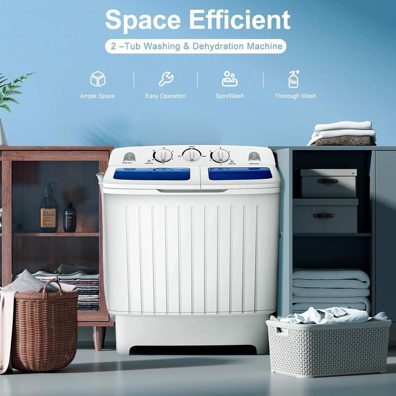 COSTWAY Portable Washing Machine, 13/20/22/26Lbs Mini Twin Tub Washing Machine W/Drain Pump, Semi Automatic Compact Washer & Sipnner, Portable Washer Dryer Combo for Apartments Dorms RV Camping