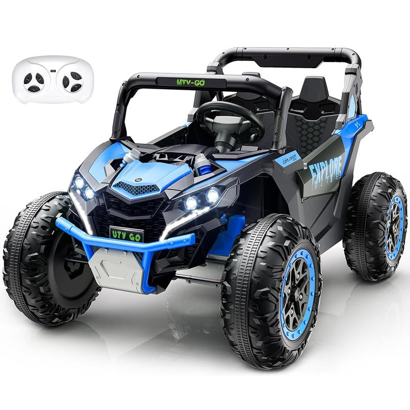 EM-KC03）2 Seater Kids Ride on Car, Electric 4WD Off-Road UTV Truck, 7Ah Large Battery Kids Electric Car with Remote Control, Safety Belt, Horn, Music, and Lights for Kids Aged 3-8 Years Blue
