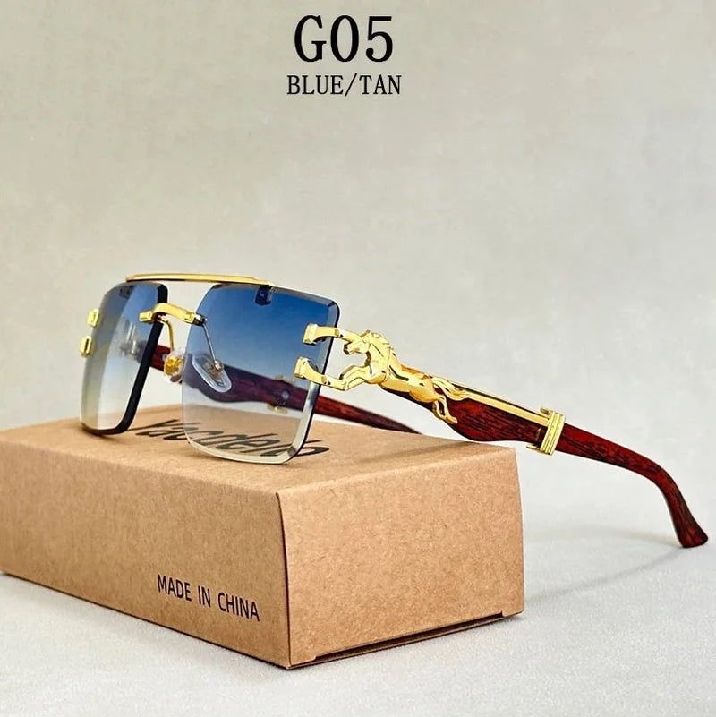 2024 Square Sunglasses for Men New Luxury Vintage Designer Rimless Sunglasses Women Trendy Fashion Glasses Gafas De Sol Hombre