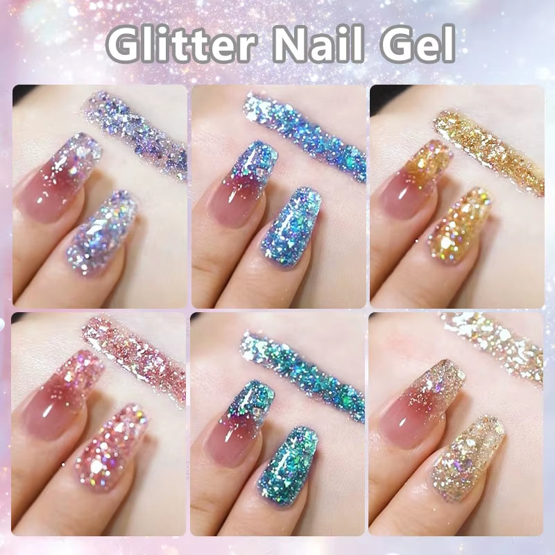 7Ml Champagne Gold Sequins Gel Nail Polish Bright Sparkling Glitter French Semi Permanent Nail Painting UV Gel