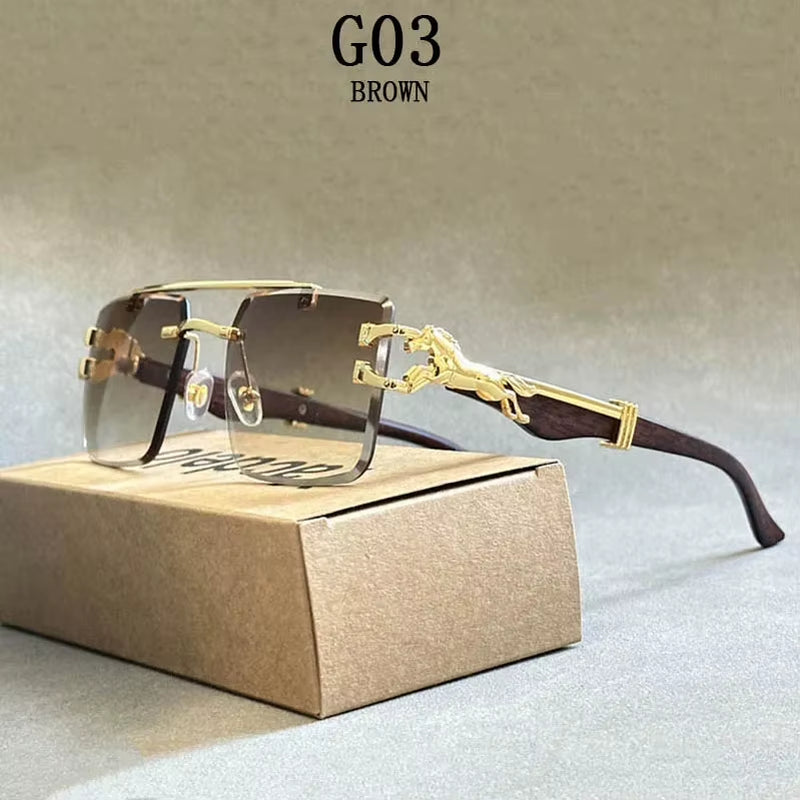 2024 Square Sunglasses for Men New Luxury Vintage Designer Rimless Sunglasses Women Trendy Fashion Glasses Gafas De Sol Hombre