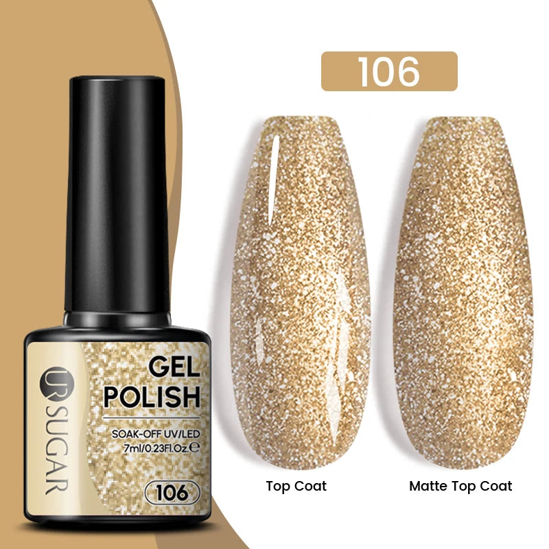 7Ml Champagne Gold Sequins Gel Nail Polish Bright Sparkling Glitter French Semi Permanent Nail Painting UV Gel