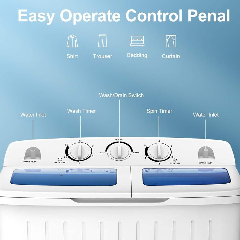 COSTWAY Portable Washing Machine, 13/20/22/26Lbs Mini Twin Tub Washing Machine W/Drain Pump, Semi Automatic Compact Washer & Sipnner, Portable Washer Dryer Combo for Apartments Dorms RV Camping