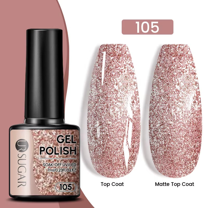 7Ml Champagne Gold Sequins Gel Nail Polish Bright Sparkling Glitter French Semi Permanent Nail Painting UV Gel