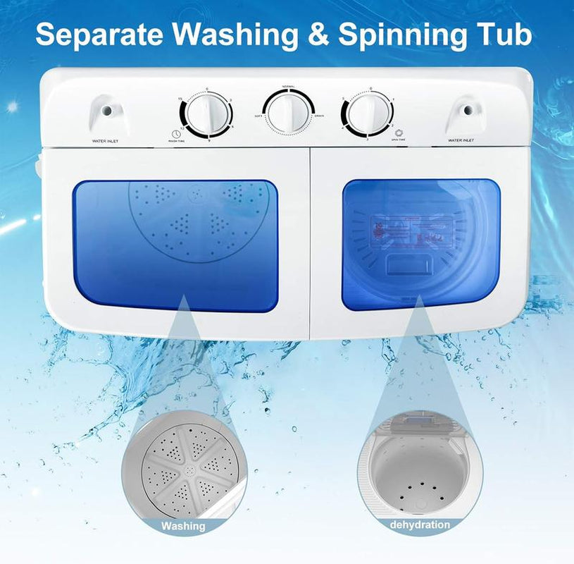 COSTWAY Portable Washing Machine, 13/20/22/26Lbs Mini Twin Tub Washing Machine W/Drain Pump, Semi Automatic Compact Washer & Sipnner, Portable Washer Dryer Combo for Apartments Dorms RV Camping