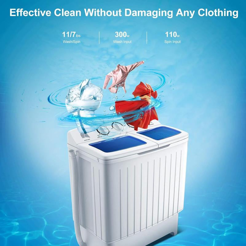 COSTWAY Portable Washing Machine, 13/20/22/26Lbs Mini Twin Tub Washing Machine W/Drain Pump, Semi Automatic Compact Washer & Sipnner, Portable Washer Dryer Combo for Apartments Dorms RV Camping