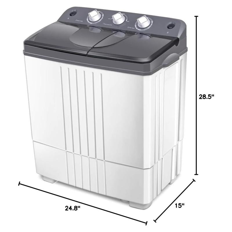 COSTWAY Portable Washing Machine, 13/20/22/26Lbs Mini Twin Tub Washing Machine W/Drain Pump, Semi Automatic Compact Washer & Sipnner, Portable Washer Dryer Combo for Apartments Dorms RV Camping