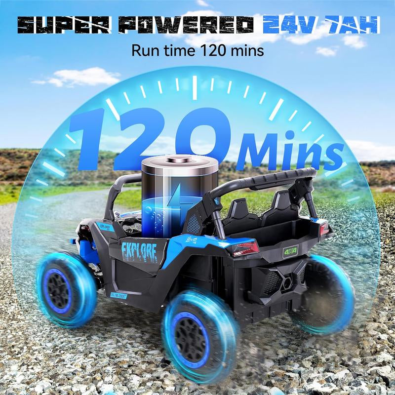 EM-KC03）2 Seater Kids Ride on Car, Electric 4WD Off-Road UTV Truck, 7Ah Large Battery Kids Electric Car with Remote Control, Safety Belt, Horn, Music, and Lights for Kids Aged 3-8 Years Blue