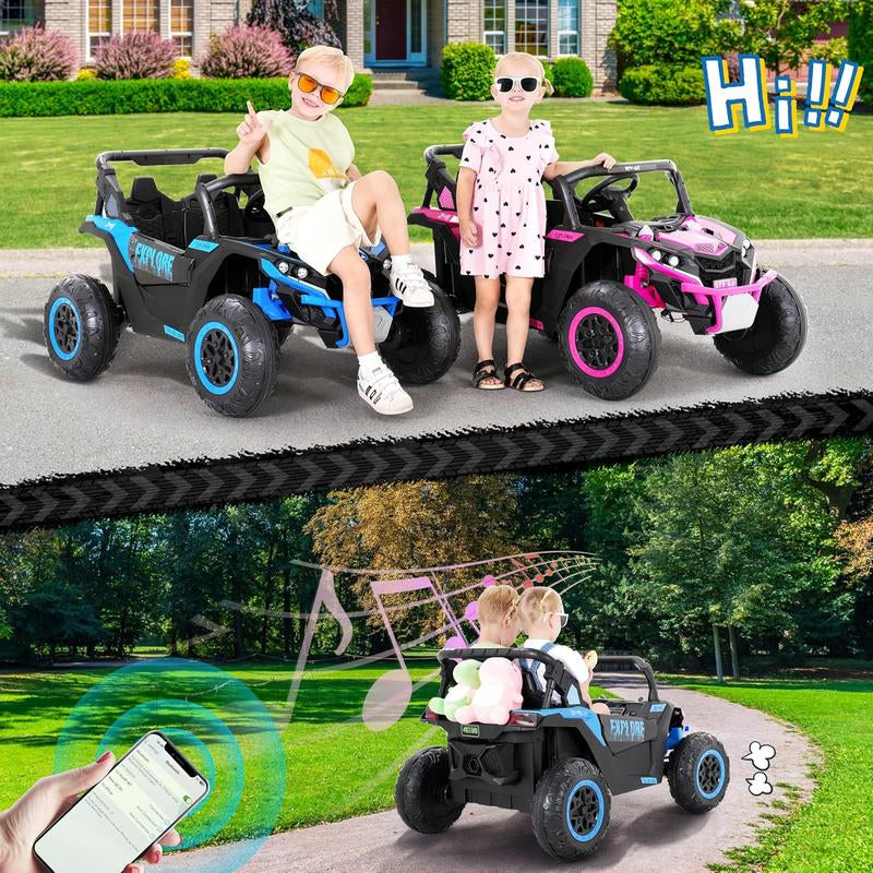 EM-KC03）2 Seater Kids Ride on Car, Electric 4WD Off-Road UTV Truck, 7Ah Large Battery Kids Electric Car with Remote Control, Safety Belt, Horn, Music, and Lights for Kids Aged 3-8 Years Blue