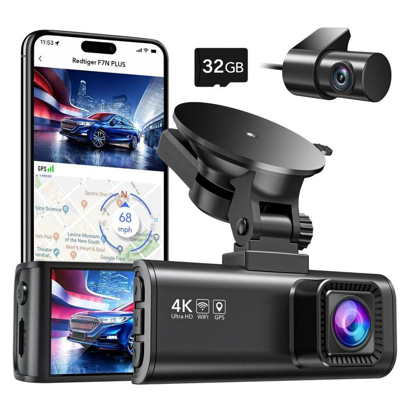 REDTIGER 4K 3 Channel Dash Cam, 5Ghz Wifi Built-In GPS, 64GB Card, 2160P+1080P+1080P, Triple Car Camera, Fathersdaygiftg Mode (F17) Automotive Vehiclefuses with IR Night Vision & G-Sensor Emergency Recording Tiktokshopblackfriday