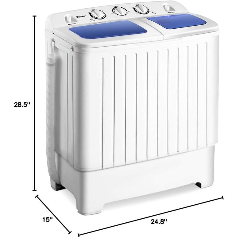 COSTWAY Portable Washing Machine, 13/20/22/26Lbs Mini Twin Tub Washing Machine W/Drain Pump, Semi Automatic Compact Washer & Sipnner, Portable Washer Dryer Combo for Apartments Dorms RV Camping