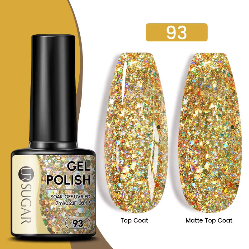 7Ml Champagne Gold Sequins Gel Nail Polish Bright Sparkling Glitter French Semi Permanent Nail Painting UV Gel