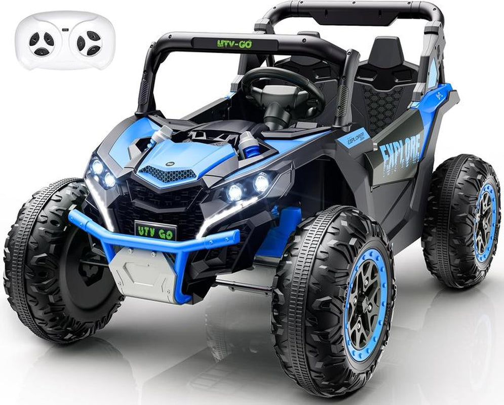 EM-KC03）2 Seater Kids Ride on Car, Electric 4WD Off-Road UTV Truck, 7Ah Large Battery Kids Electric Car with Remote Control, Safety Belt, Horn, Music, and Lights for Kids Aged 3-8 Years Blue