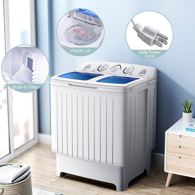 COSTWAY Portable Washing Machine, 13/20/22/26Lbs Mini Twin Tub Washing Machine W/Drain Pump, Semi Automatic Compact Washer & Sipnner, Portable Washer Dryer Combo for Apartments Dorms RV Camping