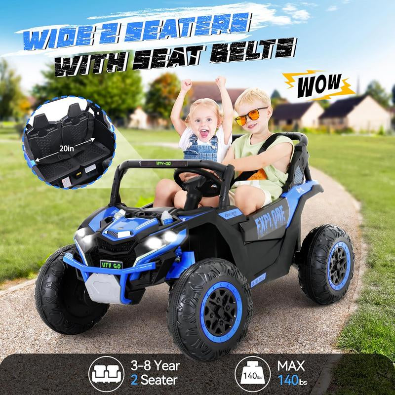 EM-KC03）2 Seater Kids Ride on Car, Electric 4WD Off-Road UTV Truck, 7Ah Large Battery Kids Electric Car with Remote Control, Safety Belt, Horn, Music, and Lights for Kids Aged 3-8 Years Blue