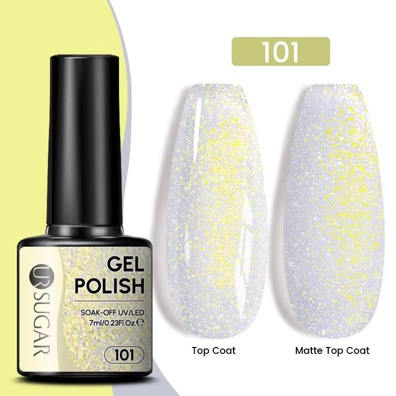 7Ml Champagne Gold Sequins Gel Nail Polish Bright Sparkling Glitter French Semi Permanent Nail Painting UV Gel